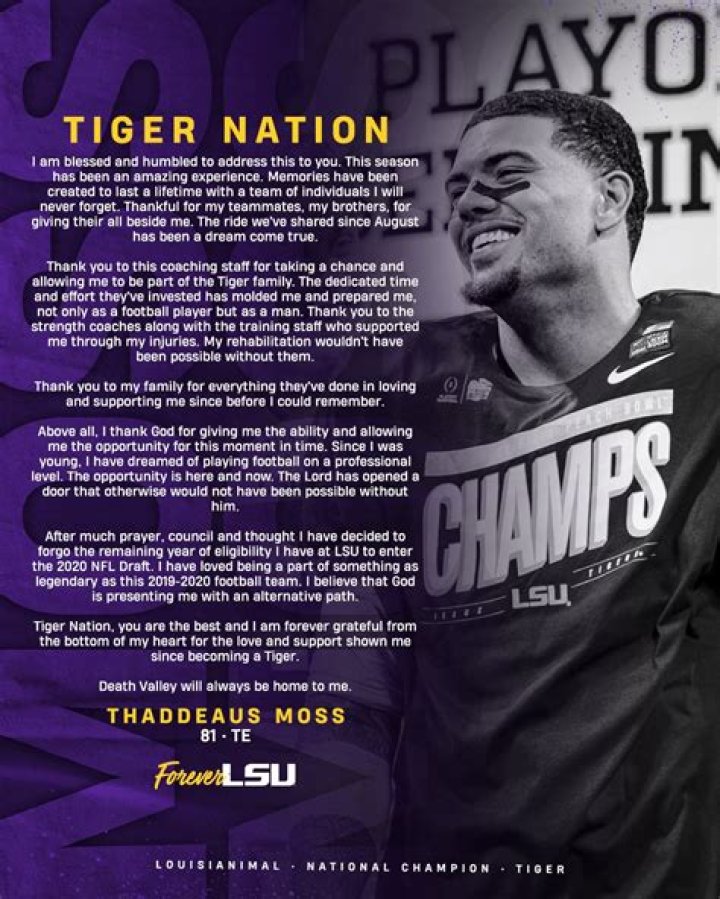 Has thaddeus moss declare for the draft?