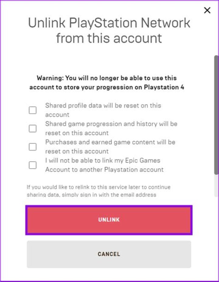 What does unlinking a fortnite account do?