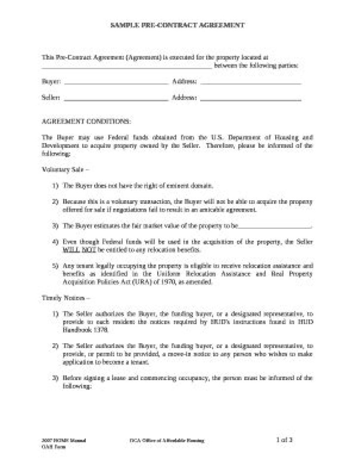 What is a pre contract agreement?