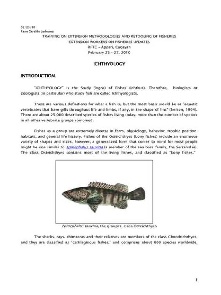 Whats a sentence for ichthyology?