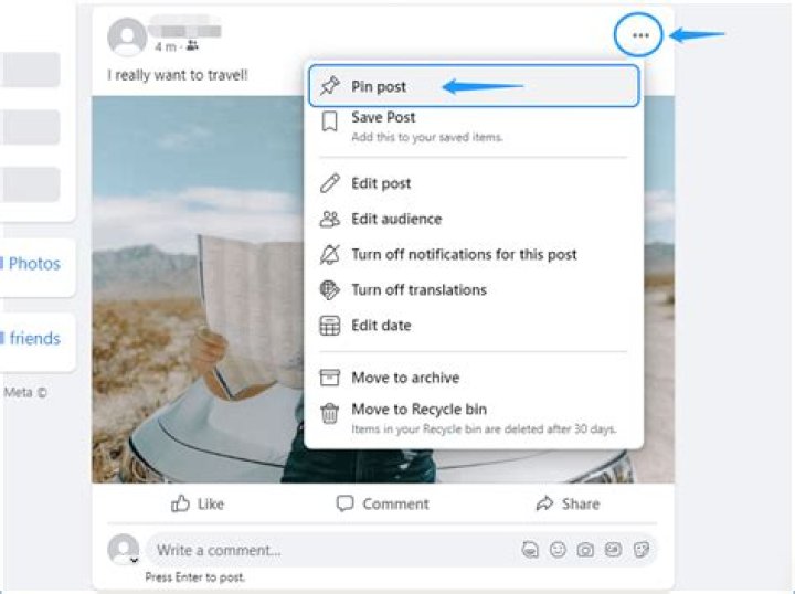 Where are pinned posts on facebook?