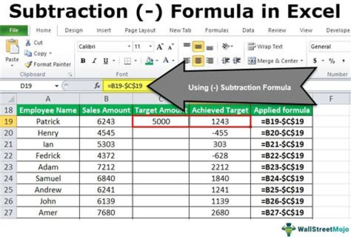 Where is the subtraction formula in excel?