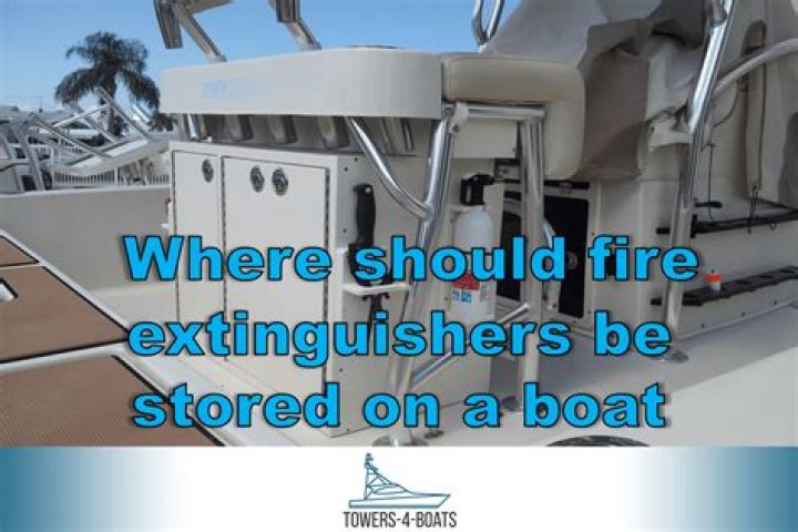 Where should fire extinguishers be stored on a boat?