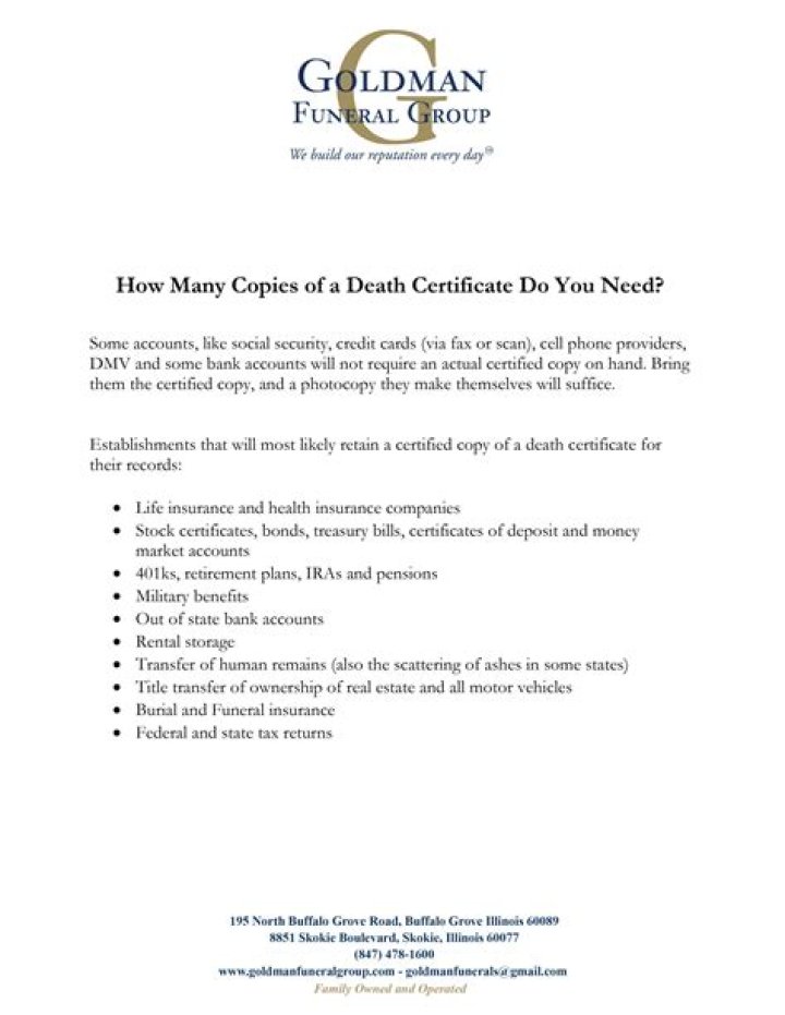 Who requires a death certificate?