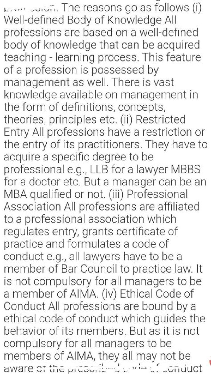 Why management is not a full fledged profession?